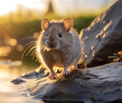close up photo of a mouse looking in their habitat
