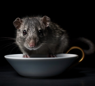 Cute small mammal with whiskers sitting on black plate indoors generated by artificial intelligence